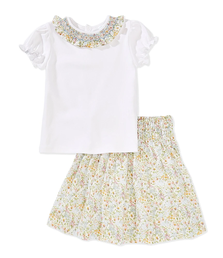 Edgehill Collection Little Girls Short Sleeve Top & Floral Skirt Set