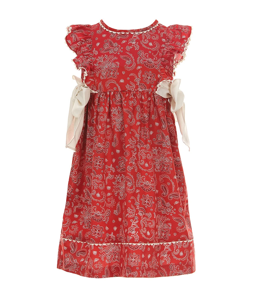 Edgehill Collection Little Girls Sleeveless Bandana Print Side-Tie Dress