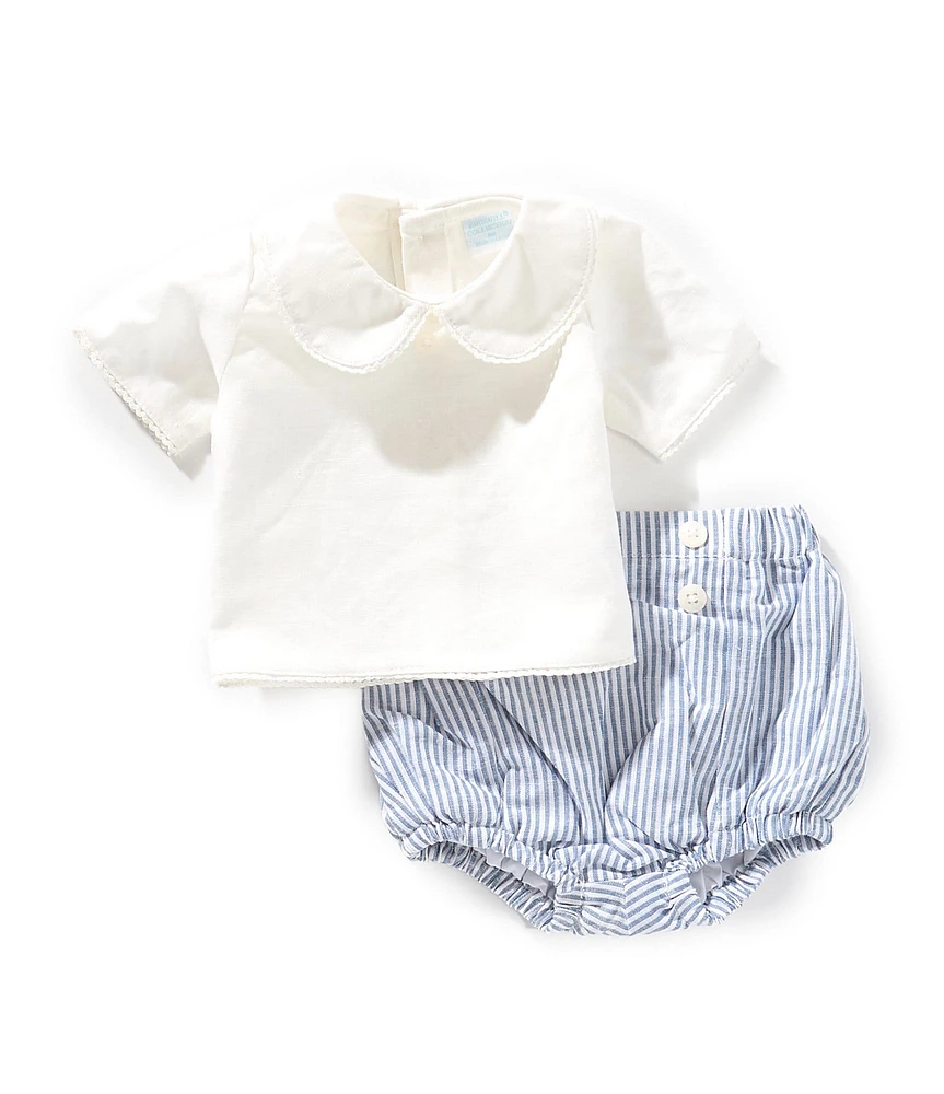 Edgehill Collection x Kristin Ellen Hockman Baby Boys Linen Blend Felix Top & Stripe Short Set