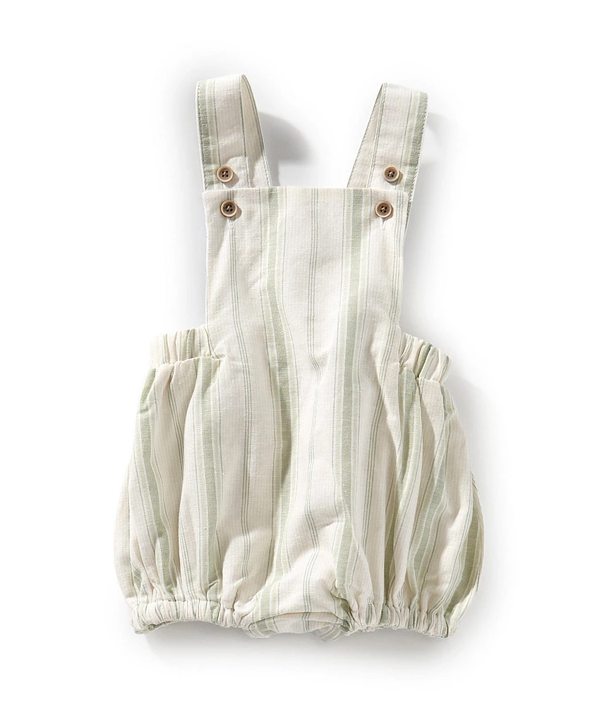 Edgehill Collection x Kristin Ellen Hockman Baby Boys Hugo Green Stripe Linen Sunsuit Bubble