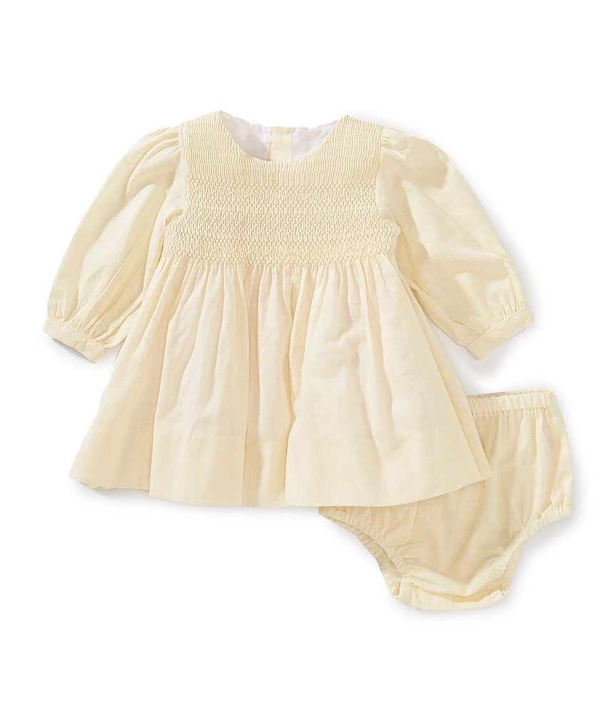 Edgehill Collection x Kristin Ellen Hockman Baby Girls Margaret Long Sleeve Smocked Linen Blend Dress