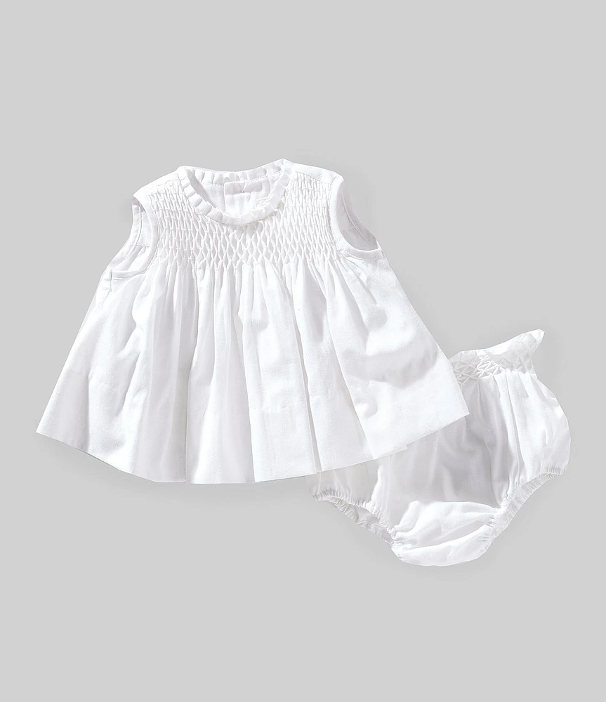 Edgehill Collection x Kristin Ellen Hockman Baby Girls Freja Linen Blend Honeycomb Smocked Top & Diaper Set