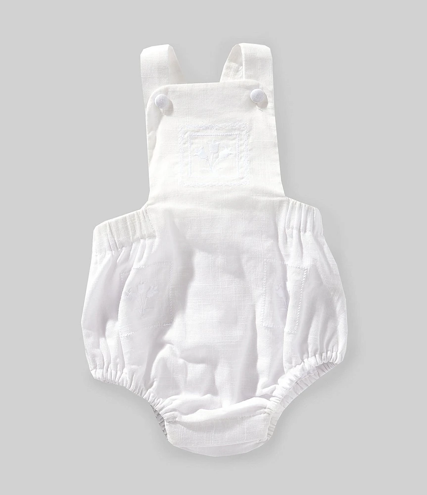 Edgehill Collection x Kristin Ellen Hockman Baby Girls Liv Embroidered Linen Blend Sunsuit Bubble