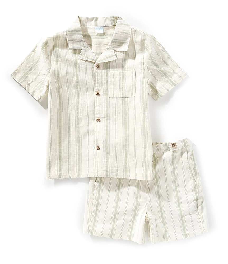 Edgehill Collection x Kristin Ellen Hockman Little Boys Oskar Camp Collar Stripe Short Sleeve Woven Top & Shorts Set