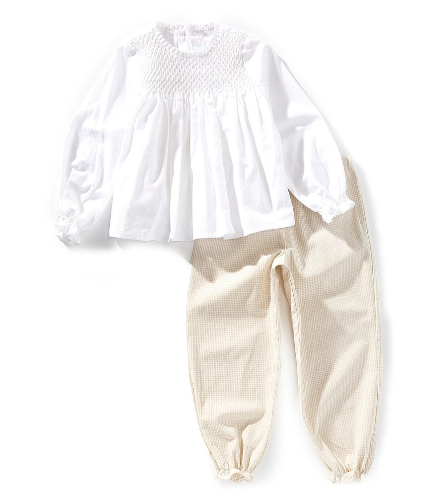 Edgehill Collection x Kristin Ellen Hockman Little Girls Delphine Honeycomb Blouse & Woven Pants Set