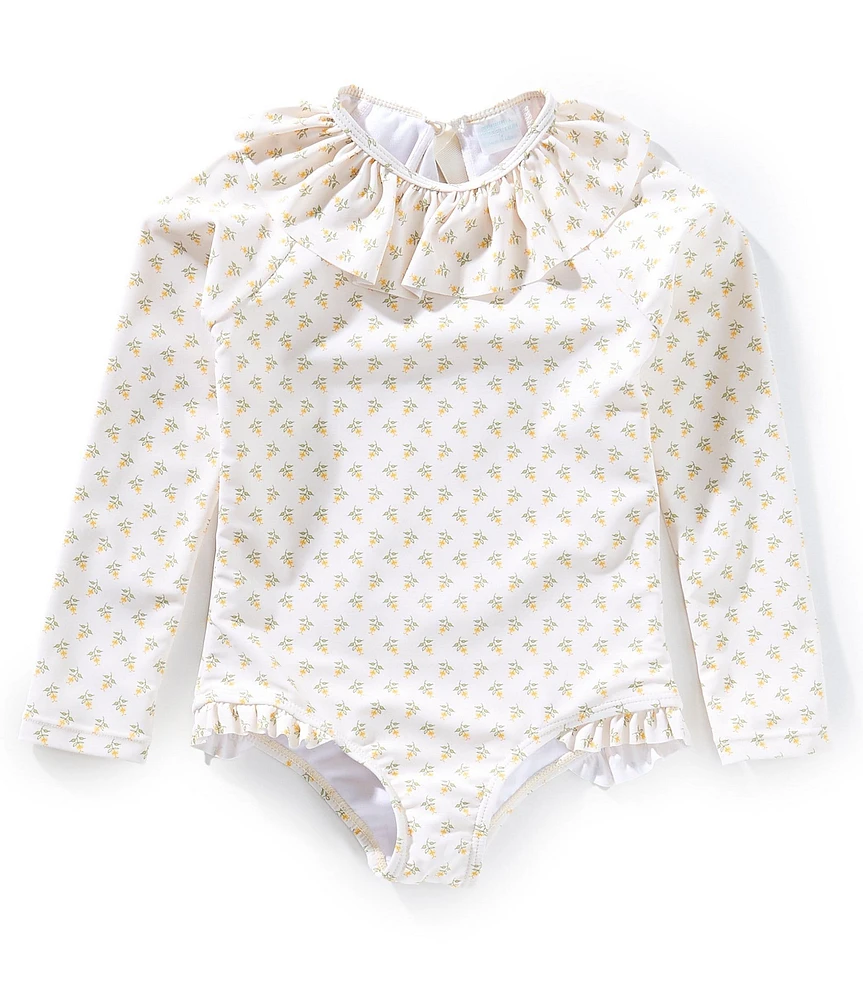 Edgehill Collection x Kristin Ellen Hockman Little Girls Greta Yellow Floral One-Piece Swimsuit