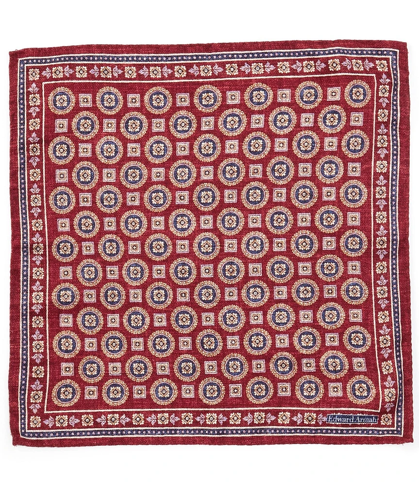 Edward Armah Medallion Neat Print Reversible Silk Pocket Square