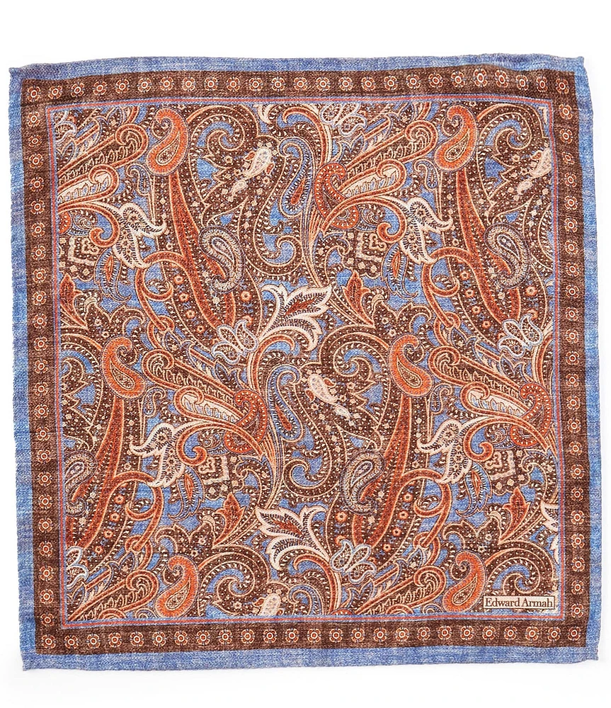 Edward Armah Classic Exploded Paisley Reversible Silk Pocket Square