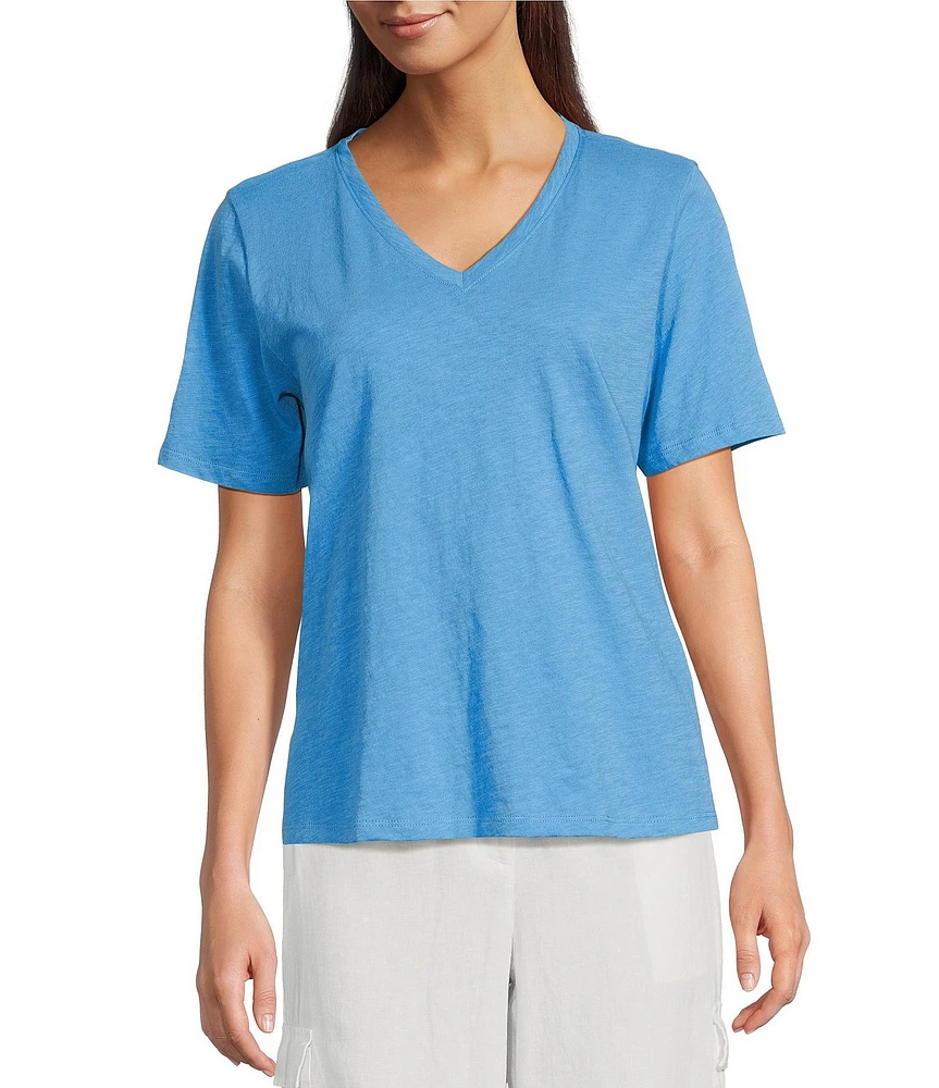 Eileen Fisher Easy Organic Cotton Jersey Knit V-Neck Short Sleeve Tee Shirt