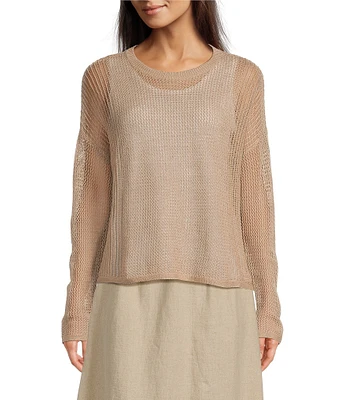 Eileen Fisher Organic Linen Cotton Knit Crew Neck Long Sleeve Sweater