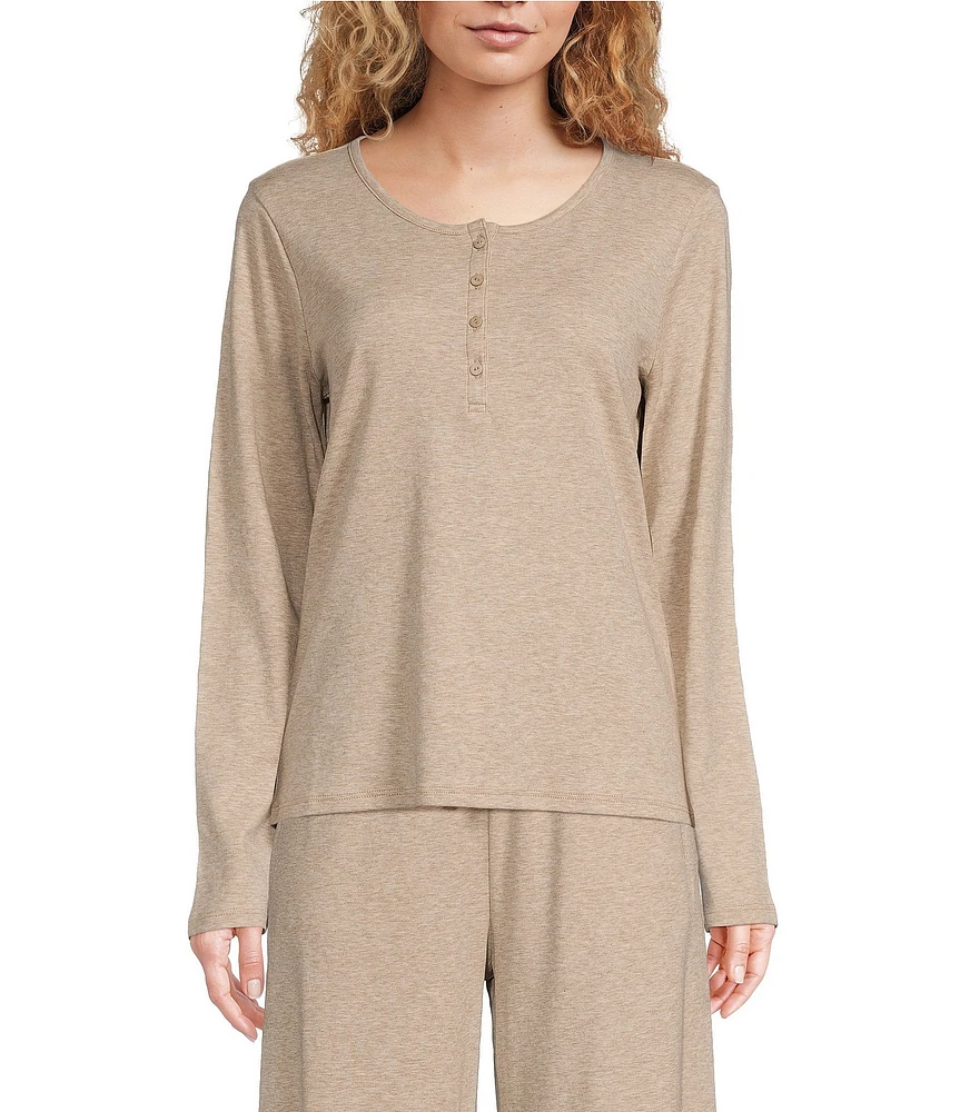 Eileen Fisher Organic Cotton Long Sleeve Henley Knit Sleep Top