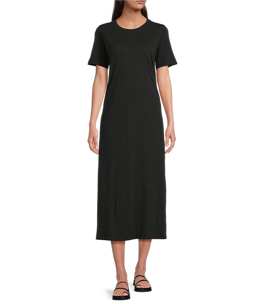 Eileen Fisher Organic Cotton Slub Jersey Crew Neck Short Sleeve Midi Dress