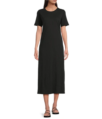 Eileen Fisher Organic Cotton Slub Jersey Crew Neck Short Sleeve Midi Dress