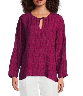 Eileen Fisher Organic Linen Split Round Neck Bracelet Sleeve Top