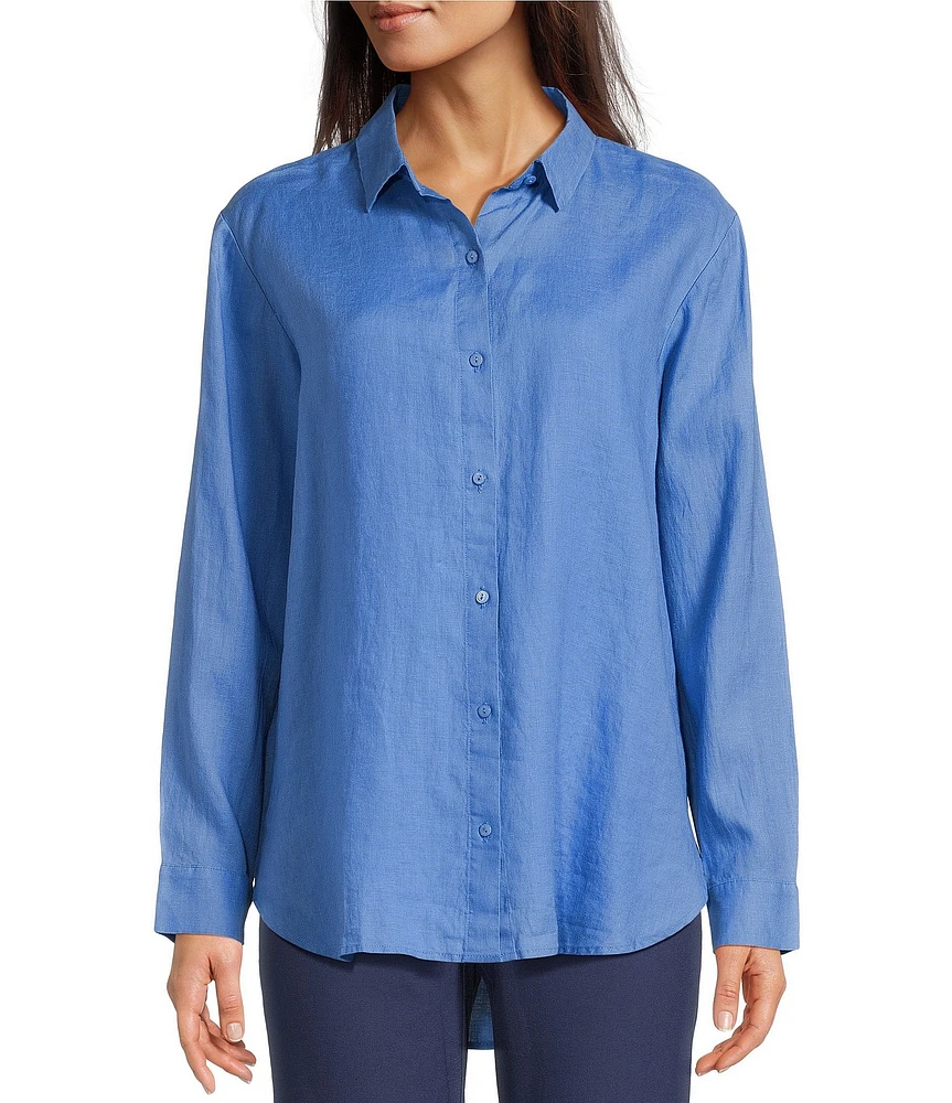 Eileen Fisher Petite Size Organic Handkerchief Linen Classic Collar Long Sleeve Shirt