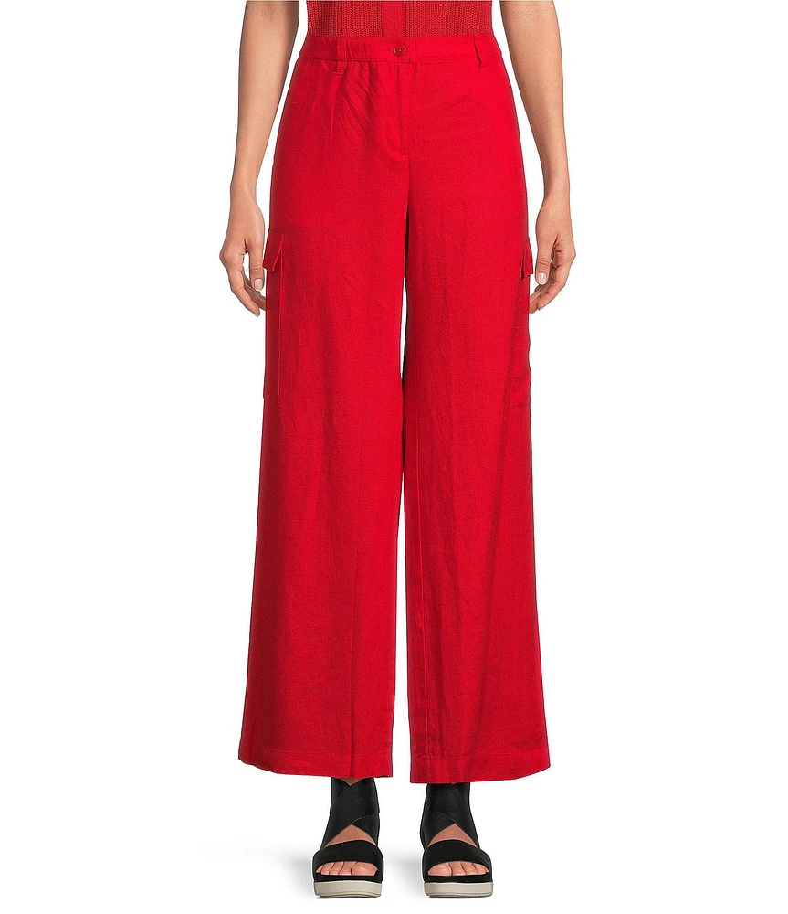Eileen Fisher Petite Size Organic Linen Wide-Leg Cargo Pants