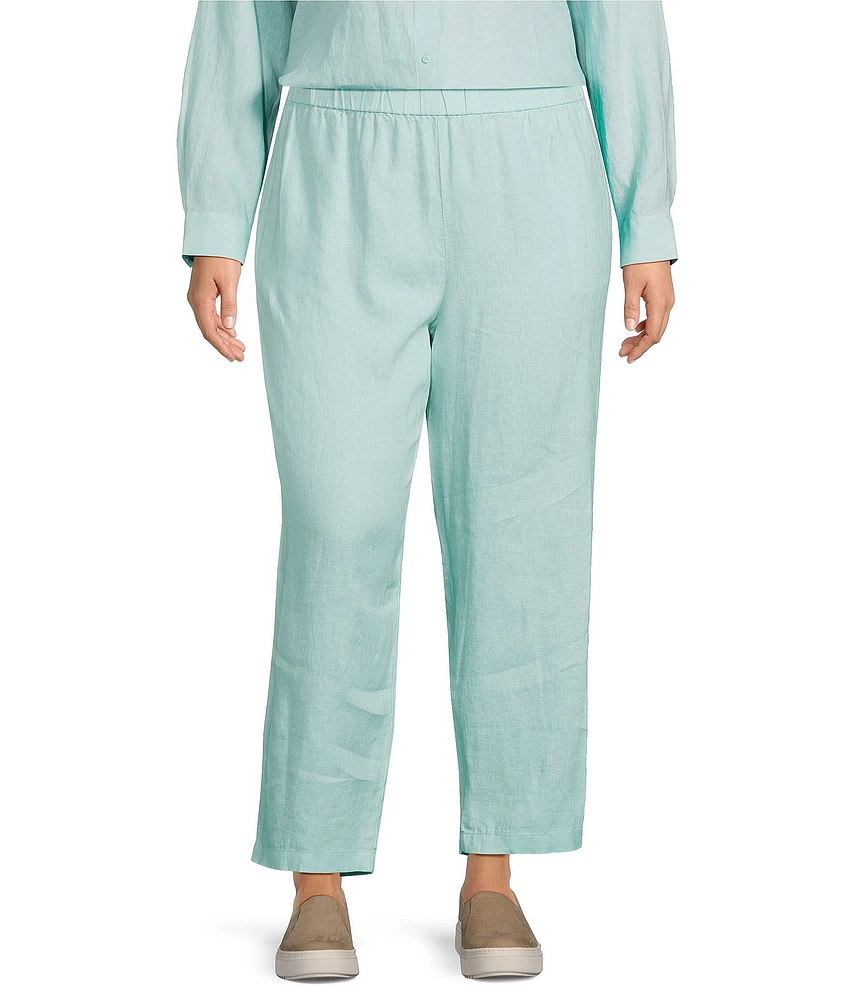 Eileen Fisher Plus Size Organic Linen High Waist Tapered Ankle Pants