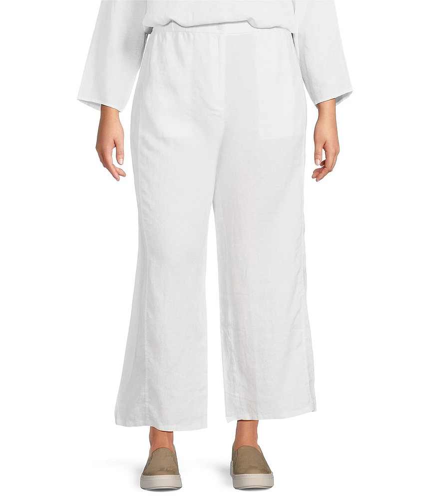Eileen Fisher Plus Size Organic Linen Wide Leg Ankle Pants