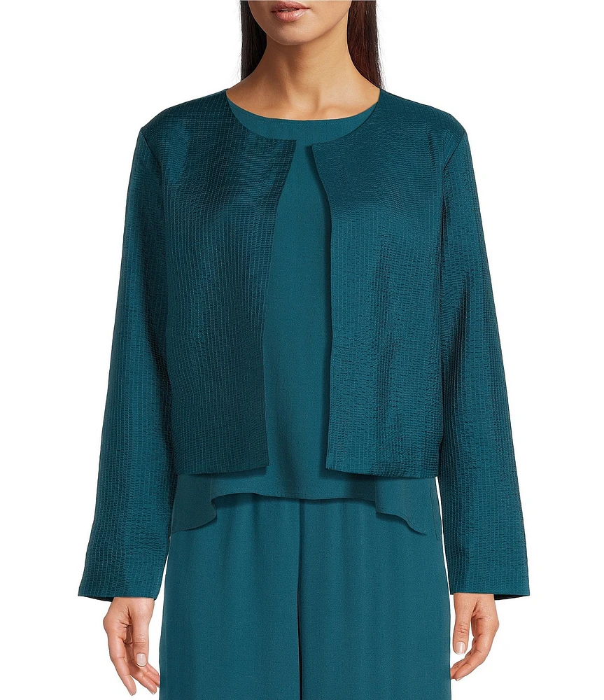 Eileen Fisher Quilted Silk Round Neck Long Sleeve Jacket