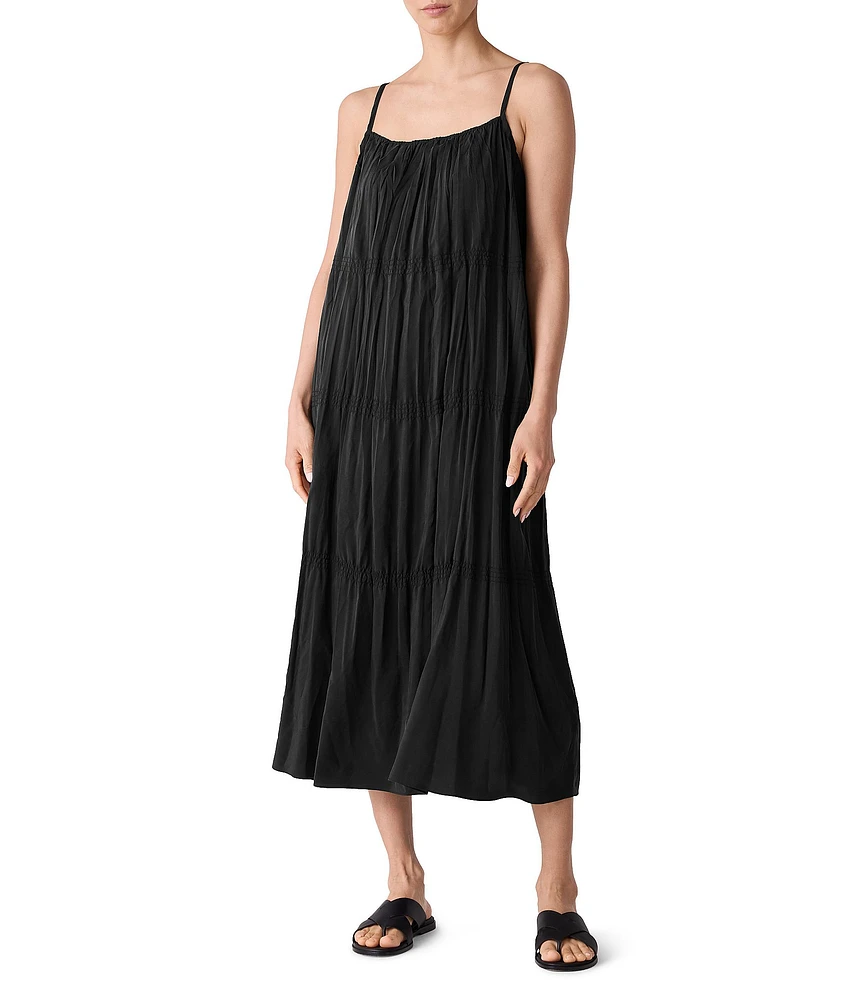 Eileen Fisher Smocked Scoop Neck Sleeveless Cami Midi Dress