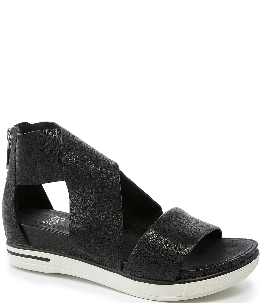 Eileen Fisher Sport Criss Cross Tumbled Leather Banded Platform Sandals