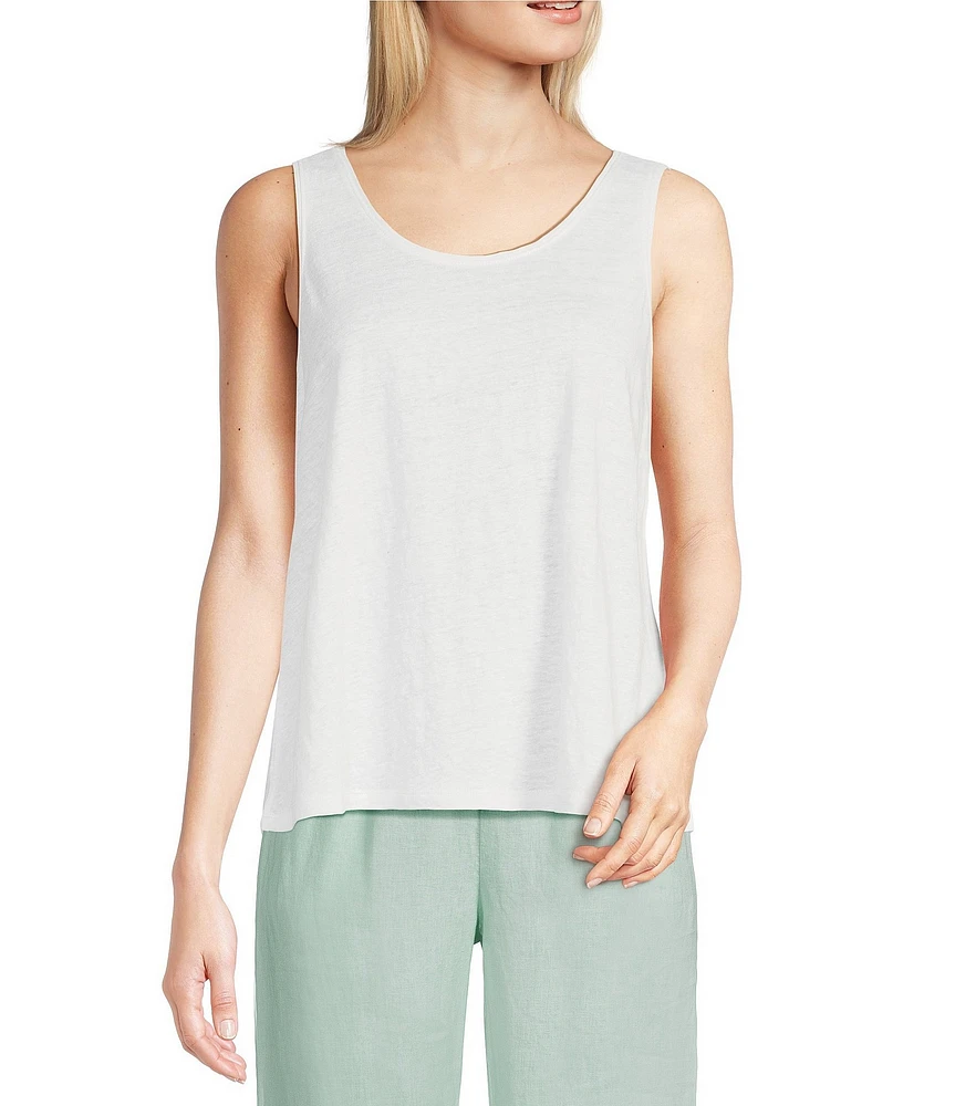 Eileen Fisher Texture Organic Linen Knit Scoop Neck Sleeveless Tank