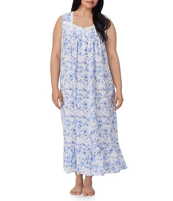 Eileen West Plus Size Floral Print Sleeveless Sweetheart Neck Woven Ballet Nightgown