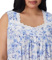 Eileen West Plus Size Floral Print Sleeveless Sweetheart Neck Woven Ballet Nightgown