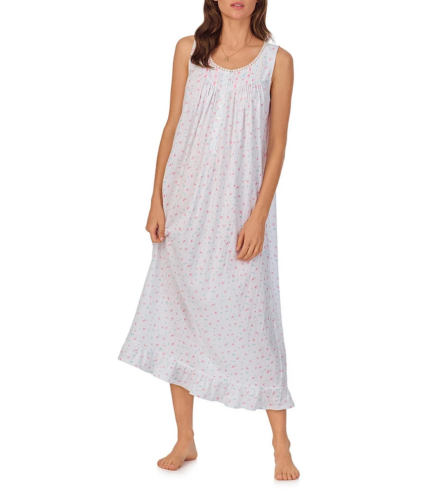 Eileen West Rose Bud Print Sleeveless Round Neck Cotton Jersey Ballet Nightgown