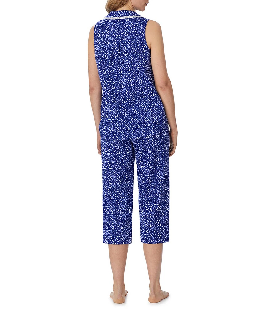 Eileen West Shell Print Sleeveless Notch Collar Jersey Knit Capri Pajama Set