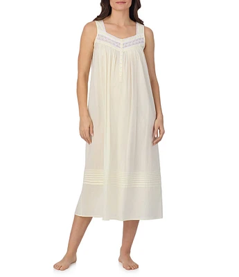 Eileen West Solid Woven Sleeveless Sweetheart Neck Partial Button-Front Ballet Nightgown