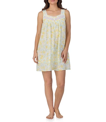 Eileen West Woven Lemon Print Sleeveless Sweetheart Neck Partial Button-Front Chemise