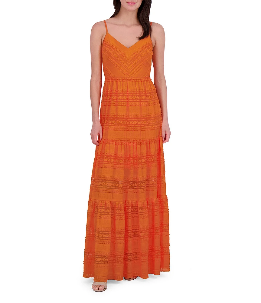 Eliza J Lace V-Neck Sleeveless Tiered Maxi Dress