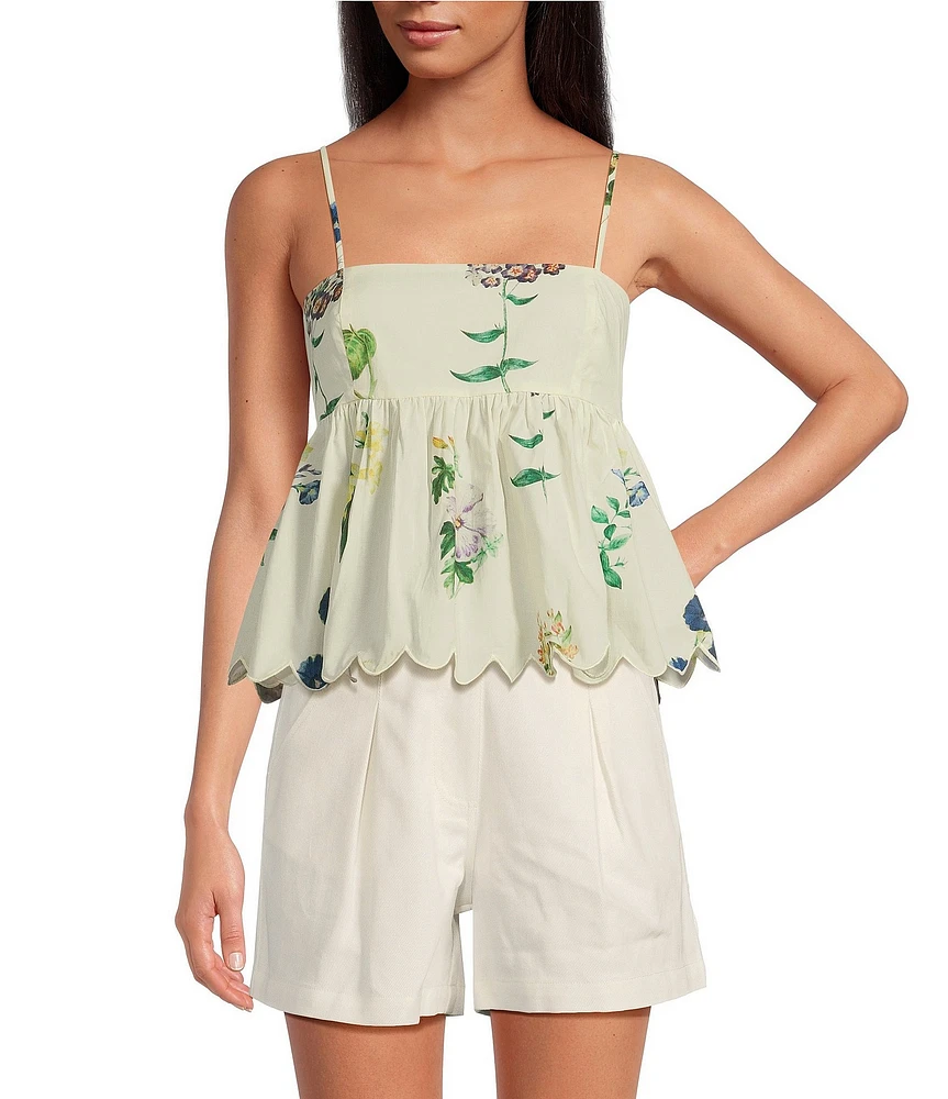 En Saison Ashley Floral Print Square Neck Sleeveless Babydoll Top
