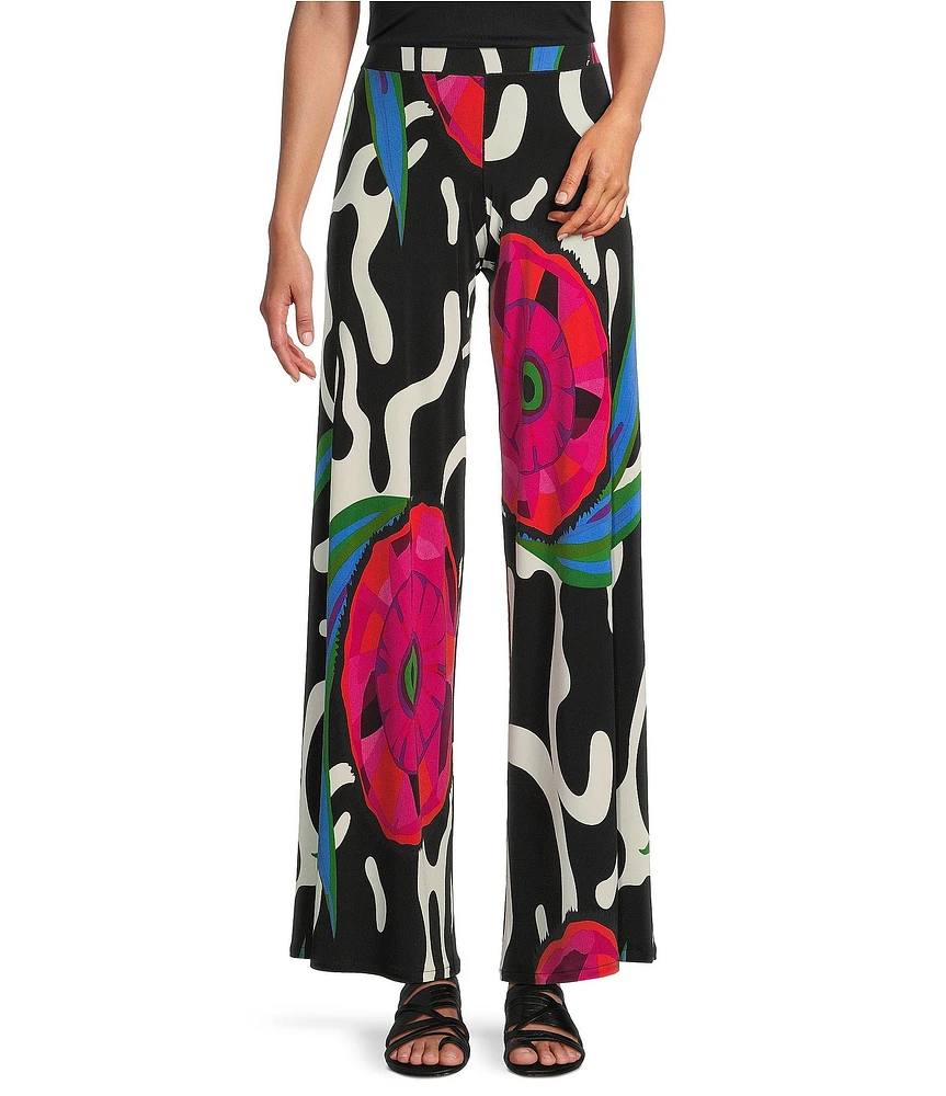 Eva Varro Abstract Print Elastic Waist Straight Leg Pants