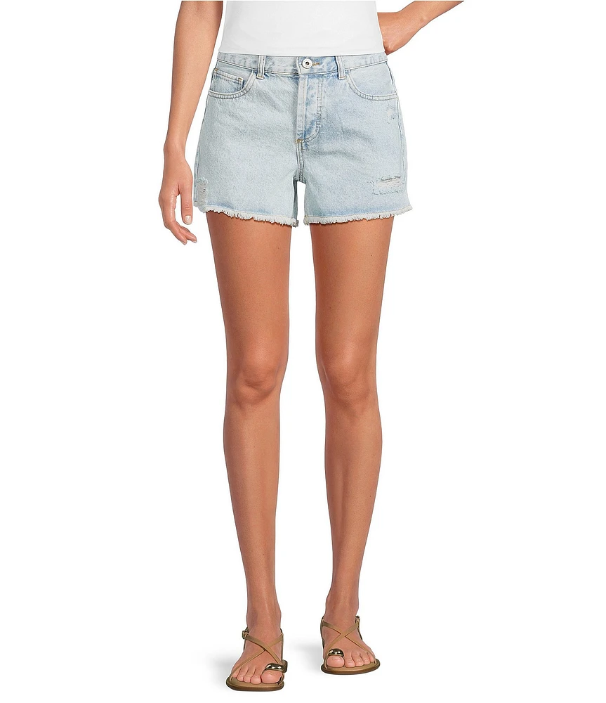 Every Denim Mid Rise Raw Hem Mini Shorts