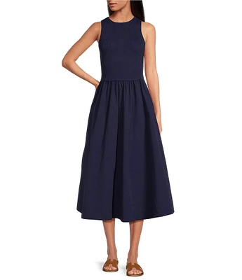 Every Mixed Media Round Neck Sleeveless Midi A-Line Dress