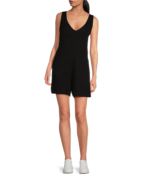 Reistor Women's V neck Drawstring Knit Romper Black at CoolSprings