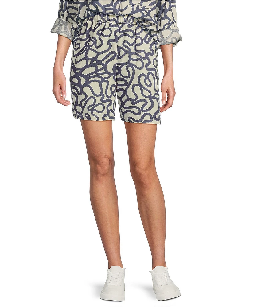 Every Woven Doodle Print Linen Blend High Rise Pull On Coordinating Shorts