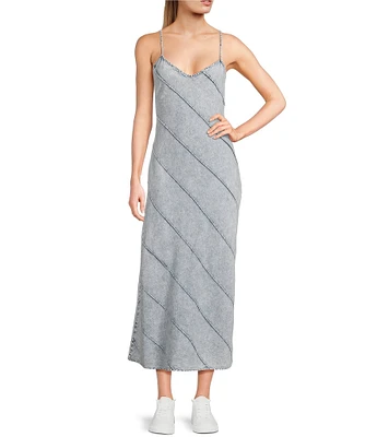 Evolutionary Denim Sleeveless V-Neck Maxi Dress