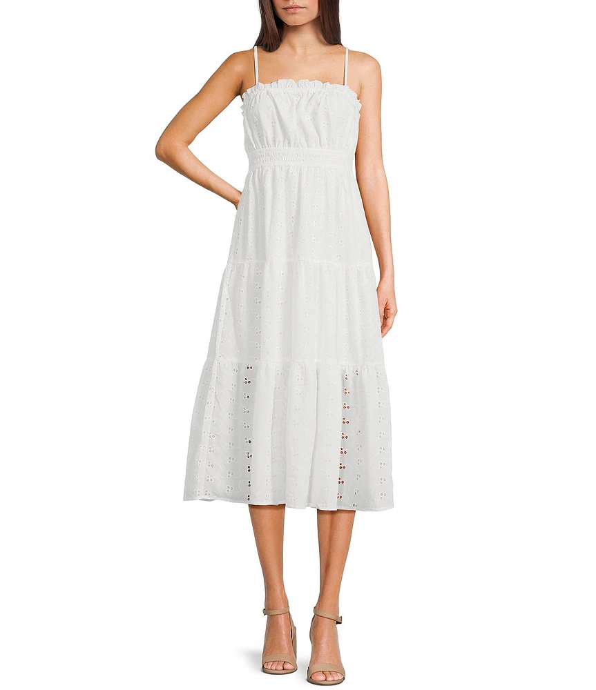 Evolutionary Eyelet Spaghetti Strap Tiered Dress