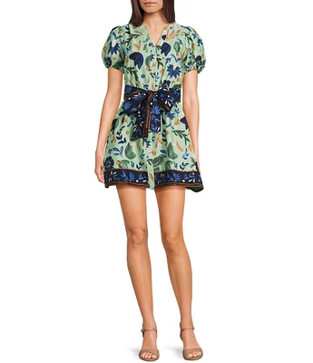Evolutionary Floral Print Poplin Short Sleeve Belted Dress