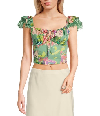 Evolutionary Floral Print Square Neck Top