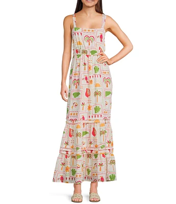 Evolutionary Printed Tie Back Ruffled Maxi Dress