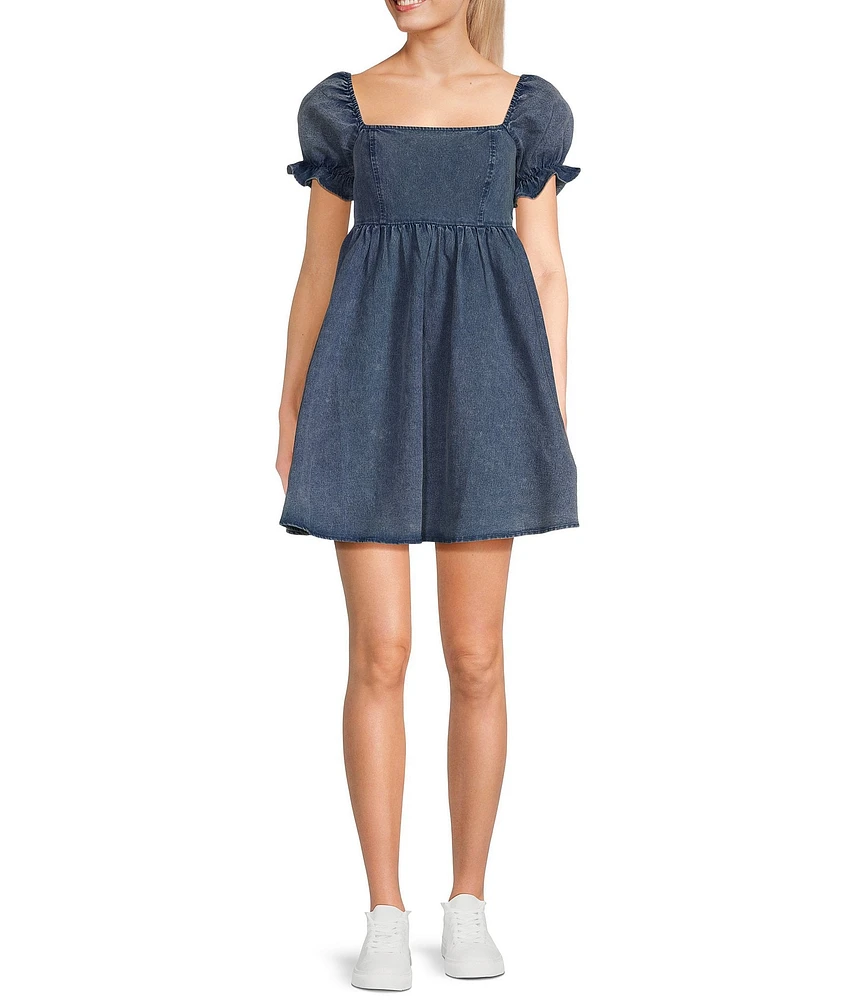 Evolutionary Short Sleeve Washed Denim Babydoll Dress