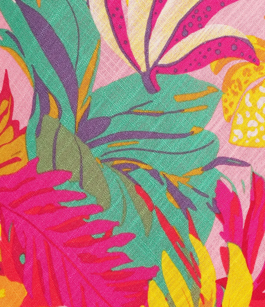 Evolutionary Tropical Printed V-Neck Side Slit Slip Dress