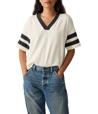 Faherty Organic Cotton Slub Varsity Knit Striped V-Neck Short Sleeve Tee
