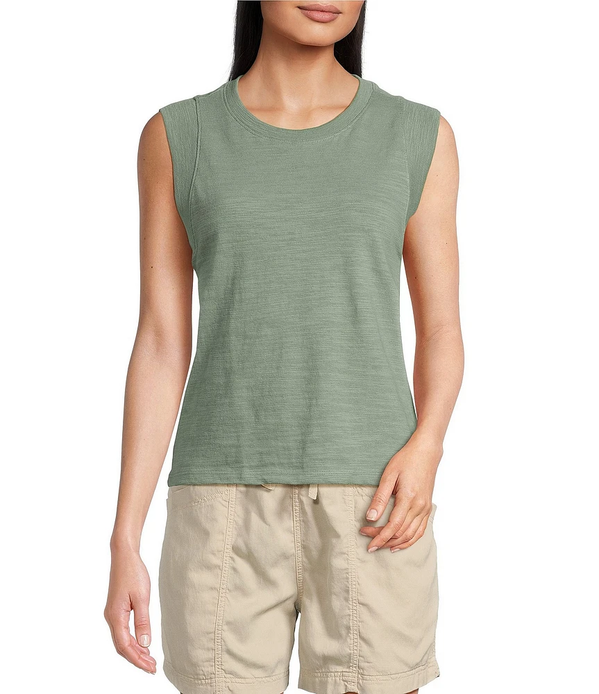 Faherty Sunwash Organic Cotton Slub Knit Crew Neck Sleeveless Muscle Tank