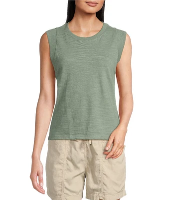 Faherty Sunwash Organic Cotton Slub Knit Crew Neck Sleeveless Muscle Tank
