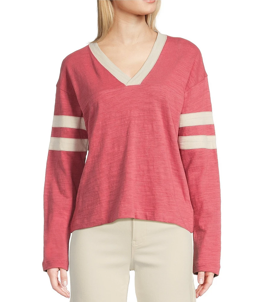 Faherty Sunwashed Crew Neck Long Sleeve Stripe Top